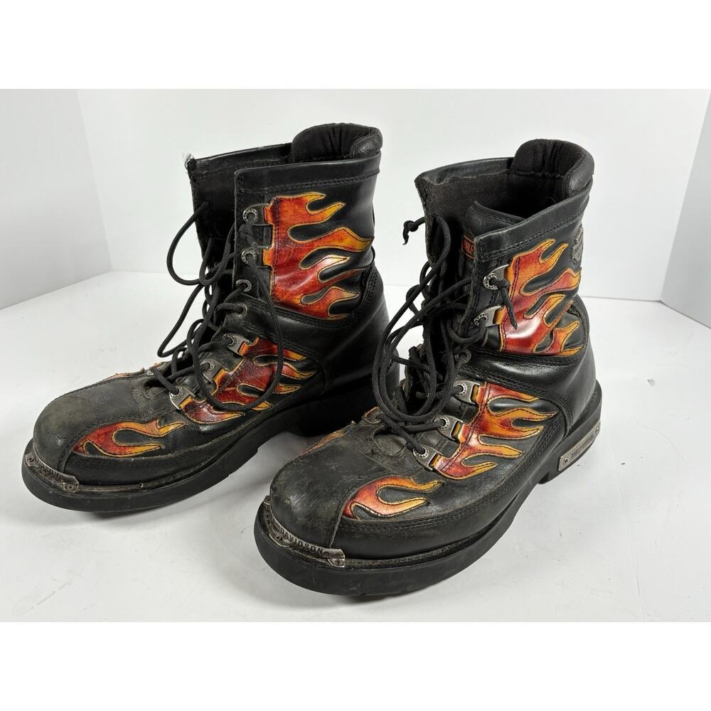 Harley-Davidson Flame Leather Motorcycle Boots Mens Size 11 Black